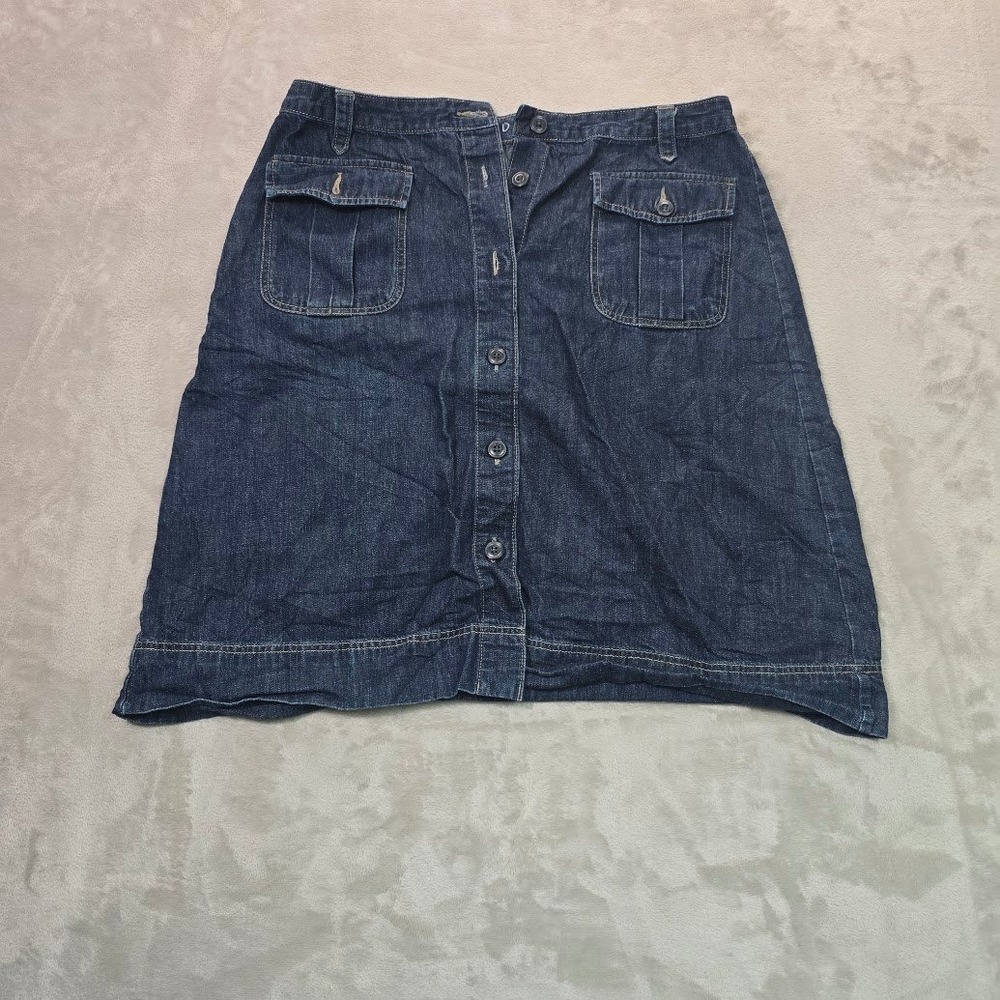 Old Navy Womens Dark Wash Denim Button Front Mini Skirt Utility Pockets Size 8
